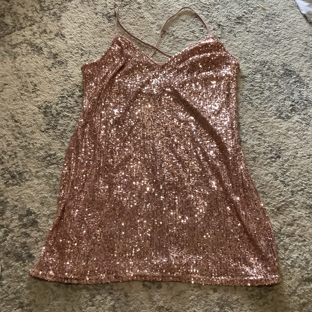 Victoria's Secret Rose Pink Sequin Slip Dress Sz Large Party Cocktail